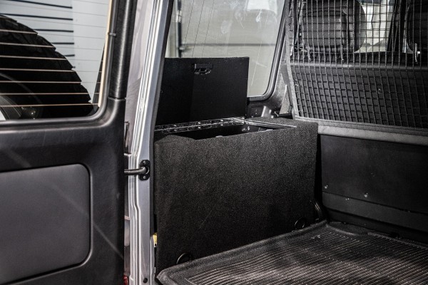 Storage box over wheelhouse Mercedes G 5-doors till model 2018, left side, with black carpet
